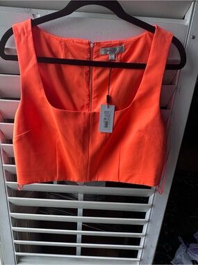 Milly Neon Orange Cropped Square-Neck Tank